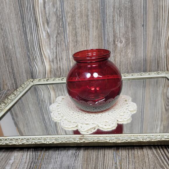 Vintage Ruby Red Glass Rose Bowl Vase Anchor Hocking - Picture 1 of 5